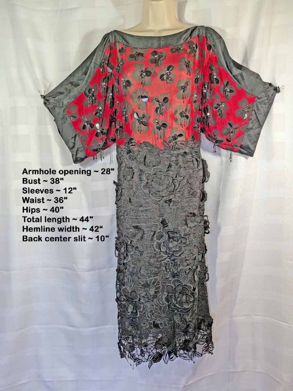 Dries Van Noten Silk Black & Red Floral Applique Dress, 38" bust, Made in India - Picture 5 of 17